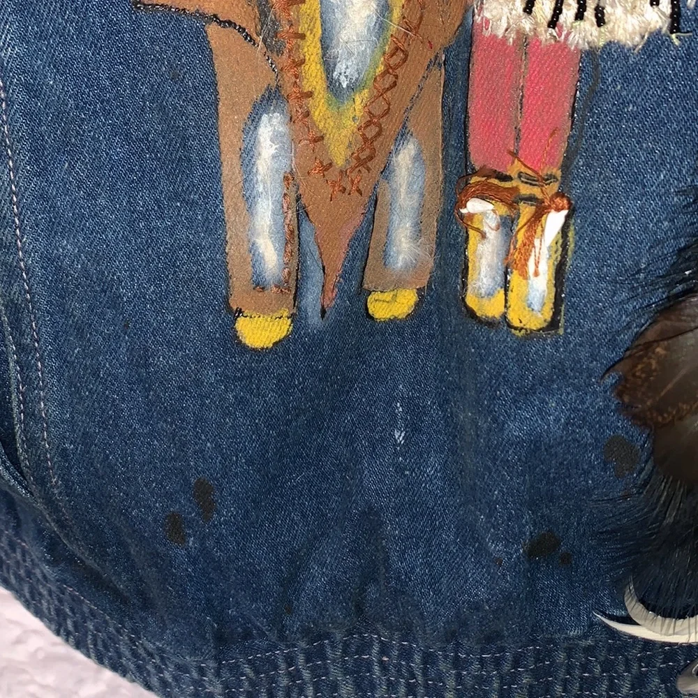 🌈Vintage 80’s Hand Painted Decorated Denim Vest - Picture 5 of 15